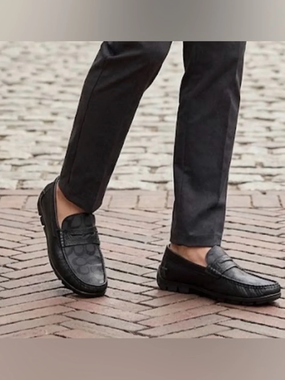 Coach Men's Black Signature Jacquard Penny Loafers